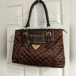 Prada Quilted Brown Satin & Leopard Print Shoulder Bag